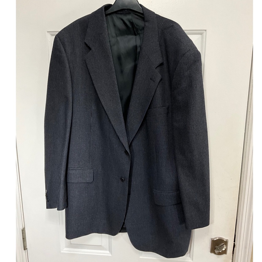 Perlis New Orleans Mens 48T Silk Wool Blazer Sport Coat Navy Grey Made in Canada